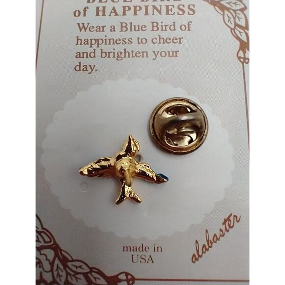Vintage Alabaster Blue Bird of Happiness Crystal Gold Tone Lapel Pin USA - Picture 13 of 13